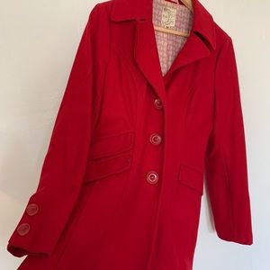 Red pea coat with lining